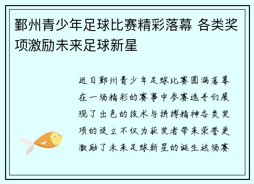 鄞州青少年足球比赛精彩落幕 各类奖项激励未来足球新星